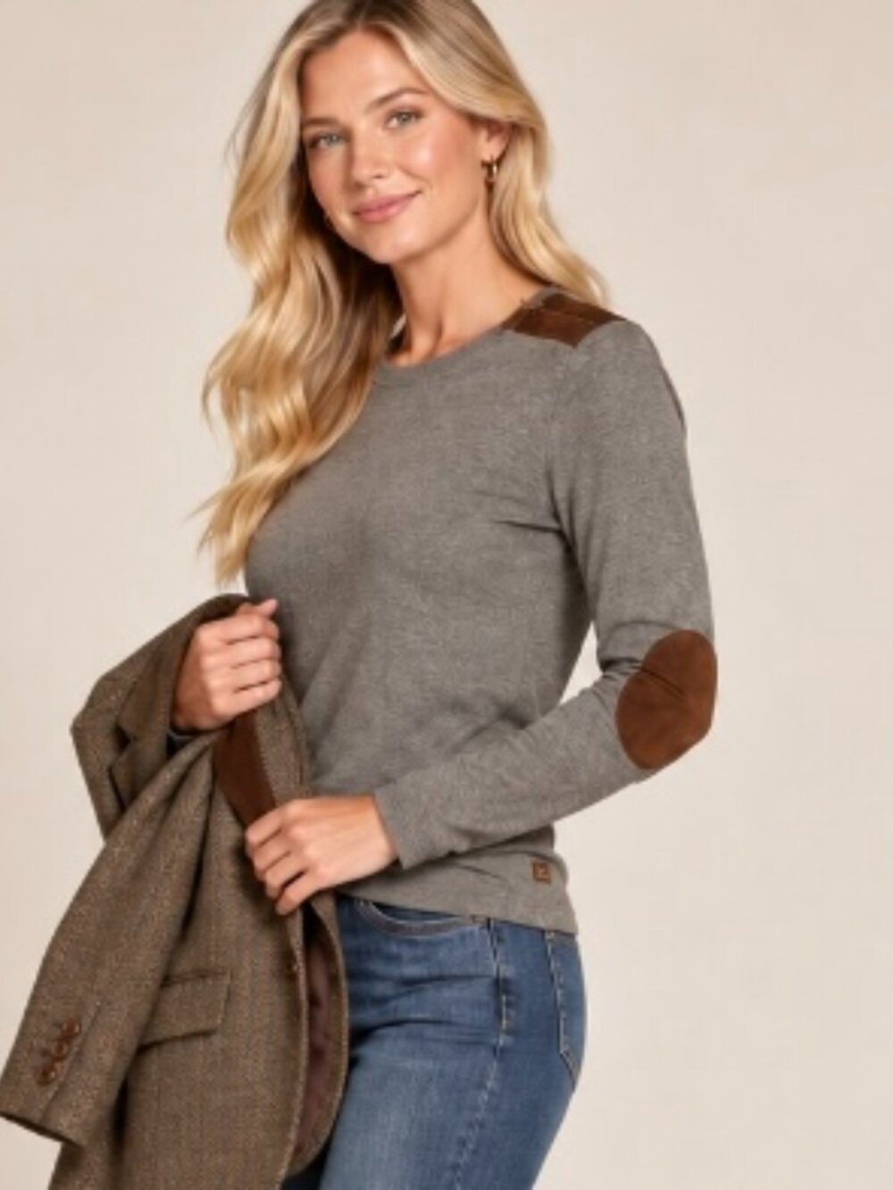 Lauren Ralph Lauren gray/brown long sleeve pullover Med Equestrian inspired
